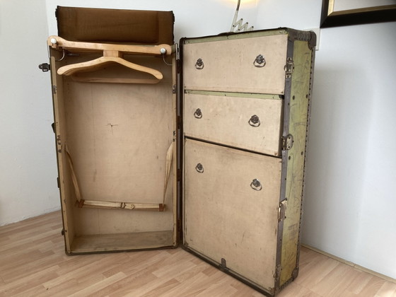 Vintage Wardrobe/Travel Trunk – Leather, Metal (photo 4 of 6)