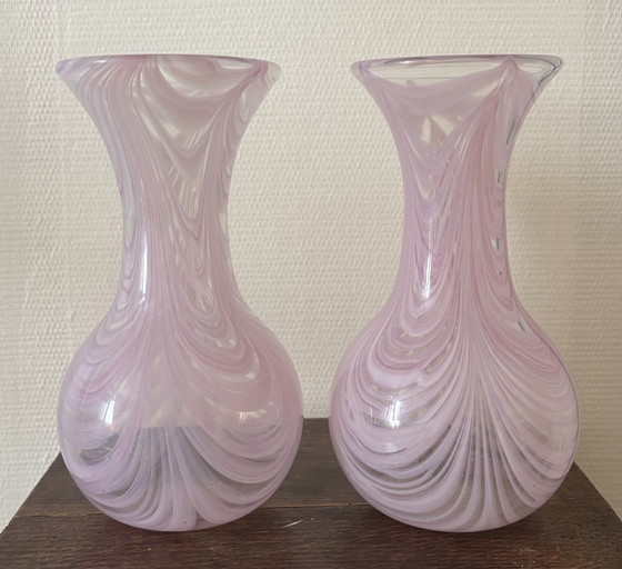 Image 1 of PAIR OF VINTAGE MURANO MOLDED GLASS VASES