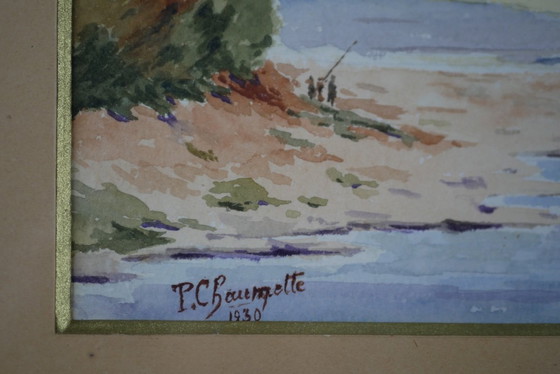Image 1 of P. Chaumette, Lakeside Landscapes, 1930 - Pair of framed watercolors.