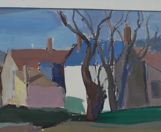 Image 1 of Hameau en hiver - Gouache signée Auzenet