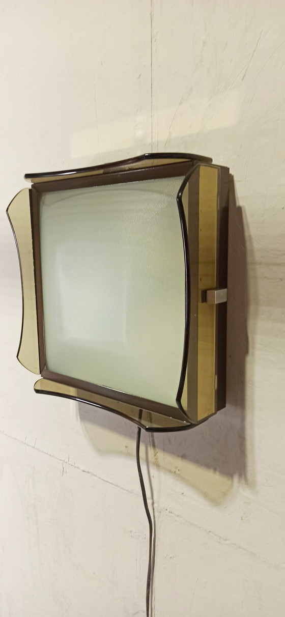 Image 1 of Vintage Italian smoked glass ceiling lamp