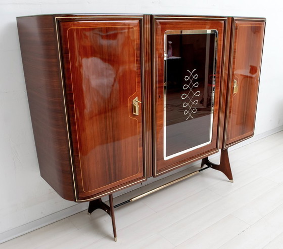 Image 1 of Cabinet de bar en acajou et laiton attribué à Gio Ponti, Italie du milieu du siècle, années 1950