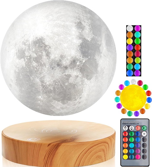 VGAzer Levitating moon lamp, floating and spinning freely in the air with wooden base and 3D printing by Moon Light, p