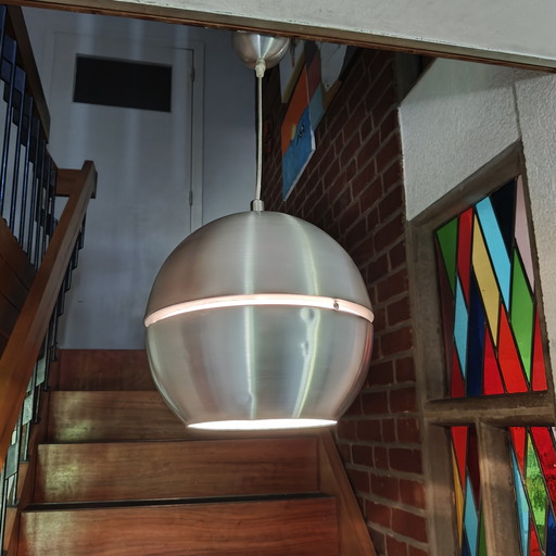 Space Age UFO hanglamp van geborsteld aluminium