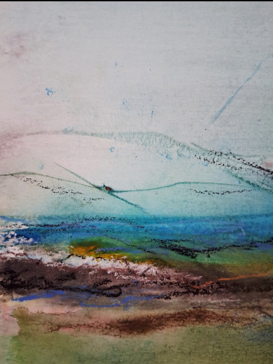 Image 1 of Primavera in collina, acquerello con pastello, dipinto con tecnica bagnato su bagnato