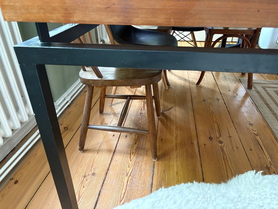 Image 1 of Solid wood table with steel frame - unique with character