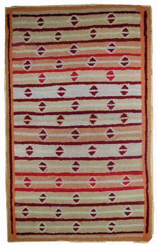 Alfombra antigua americana hecha a mano, de 97 cm x 161 cm (3,2' x 5,3'), década de 1890 - 1B506