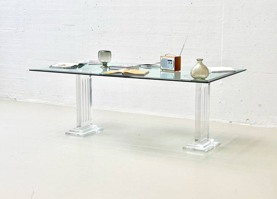 Image 1 of Glass table with acrylic glass column legs by FABIANART from Rome, Italy, 1980s