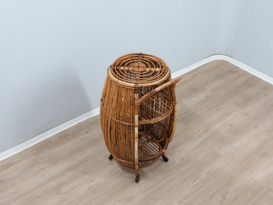 Image 1 of Carrito de bar italiano de ratán de estilo moderno de mediados de siglo, década de 1960.