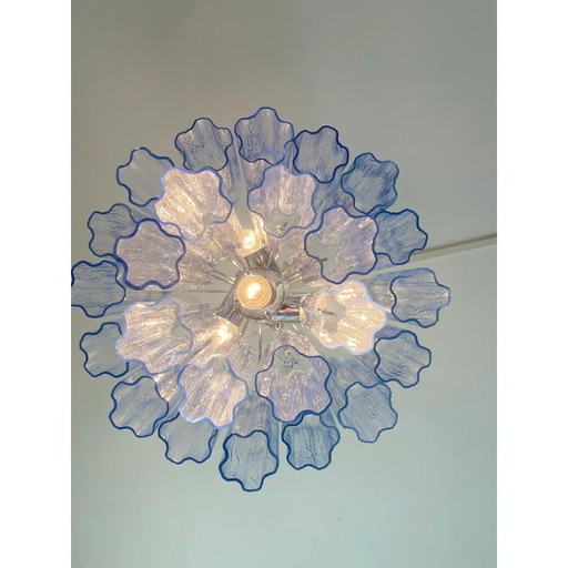 Contemporary Blue “Tronchi” Murano Glass Chandelier in Venini Style