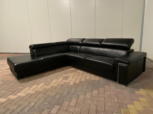 Black Real Leather Corner Sofa