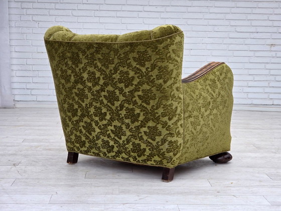 Image 1 of Fauteuil relax danois des années 1950, revêtement en velours, bois de chêne.
