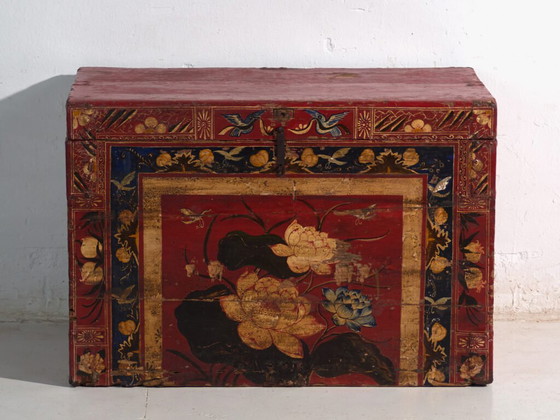 Baule antico dipinto rosso vermiglio in legno di pino – Cina, circa 1900 – Armadi contenitori, Iron (photo 17 of 40)