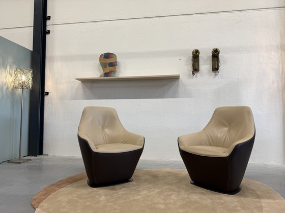 Image 1 of 2 Fauteuils Pivotants Leolux Cantate en Cuir Ceras