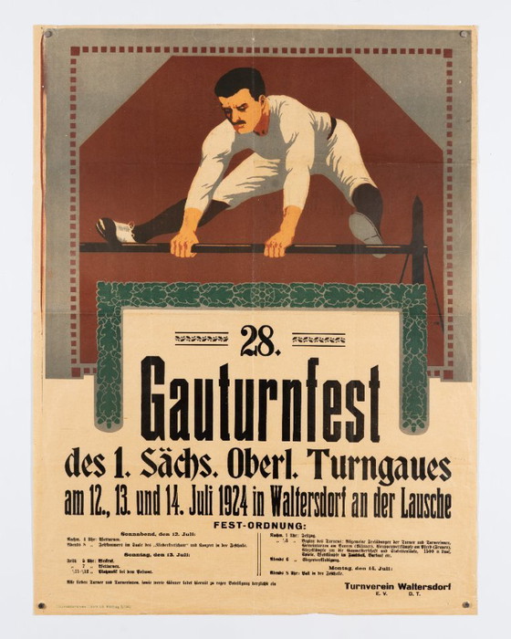 Image 1 of Gauturnfest 1924 – 1924 – Manifesto sportivo originale d'epoca – Ginnastica della Repubblica di Weimar – 100x75 cm