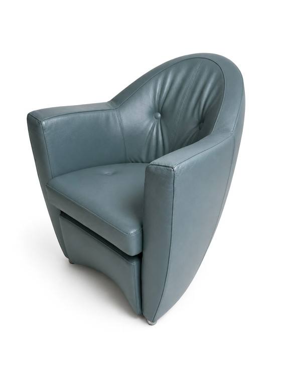 Fauteuil Leolux Carabita avec repose-pieds en cuir vert olive – Leather, Metal (photo 8 of 8)