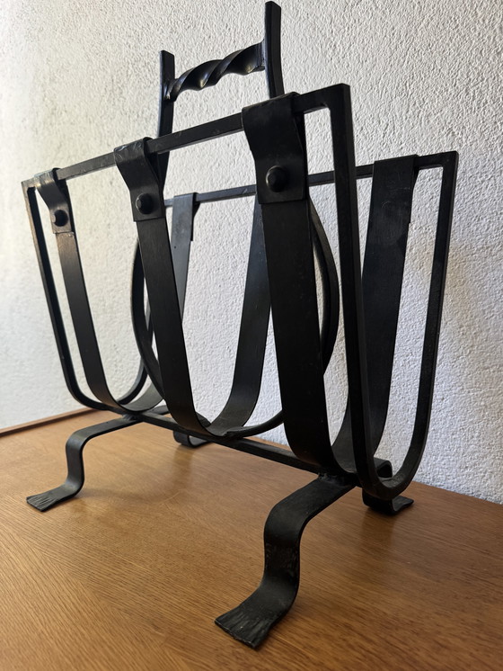 Image 1 of 50s Brutalist wrought-iron magazine rack