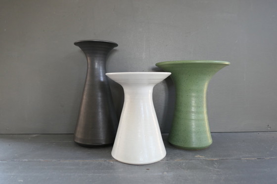 Image 1 of Vintage Earthenware Heavy Vase Green Number 632