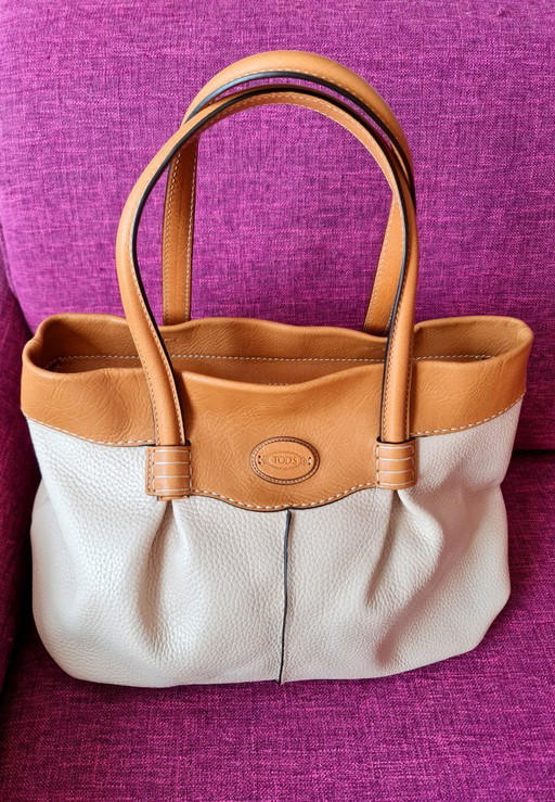 TODS tas damestas leer crème beige als nieuw 