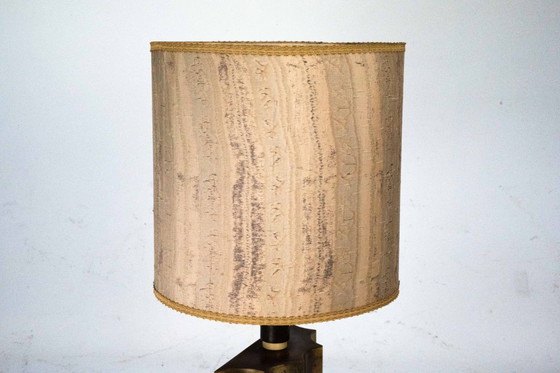 Image 1 of Vintage Brass Table Lamp with Fabric Shade – Original Patina. Italy 1970s