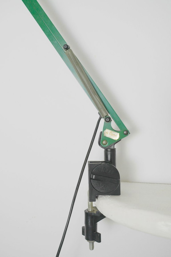 Image 1 of  Fase Architect Desk Lamp 1980s Spanish Adjustable Swing Arm Green Lamp Vintage Clamp Task Light Mid Century Industrial Lighting