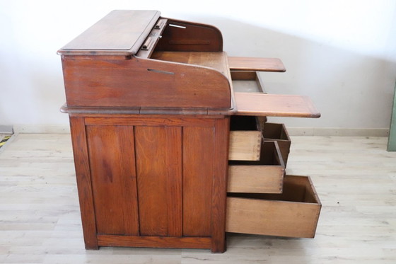 Image 1 of Escritorio con tapa enrollable en madera de roble, Italia, principios del siglo XX