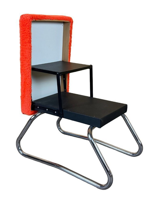 60er 70er Jahre Hocker Ottomane Sitzhocker Fußhocker mit Leiter Space Age Orange