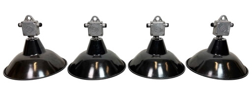 Set of 4 Industrial Black Enamel Pendant Lamps from Elektrosvit, 1960s