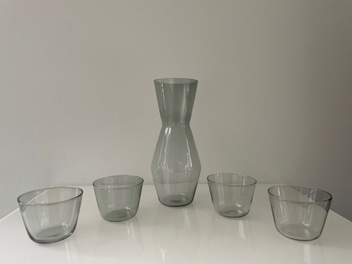 Deens design karaf met 4 glazen rookglas