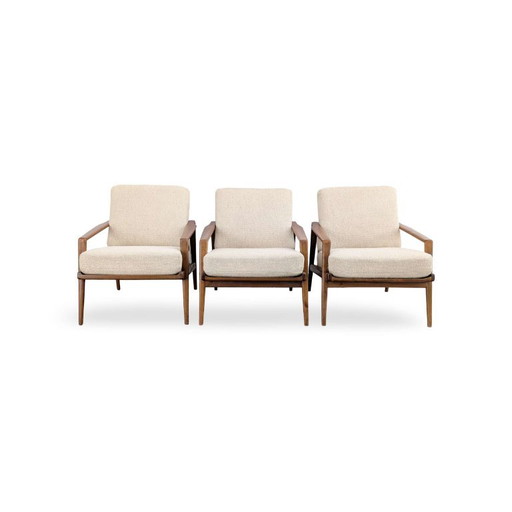 3x Fauteuils Vintage Midcentury Noyer années 60 easy chair