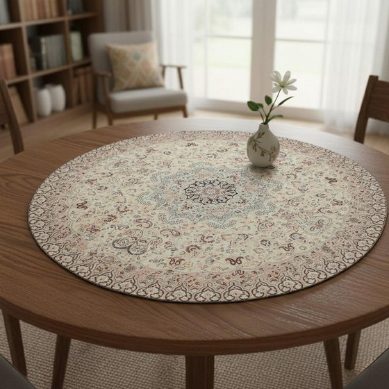 Image 1 of Oriental Handmade Tablecloth, Very Finely Crafted from Silk Threads, 100 x 100 cm