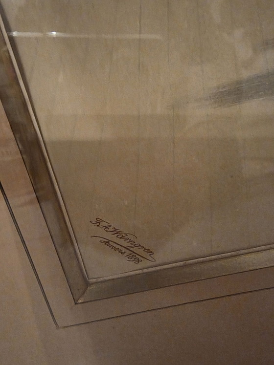 Antique watercolor (1898), Antwerp, F.A. Wärngren, Framed, Art, Glass, Paper, Beige (photo 3 of 15)