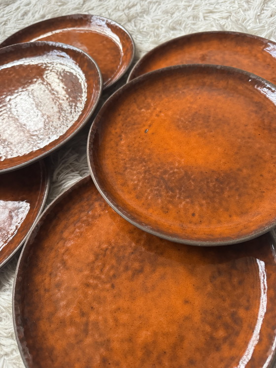 Image 1 of Assiettes céramique émaux orange années 70