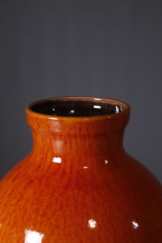 Jars France - Vintage Ceramic Ball Vase, Bright Orange Enamel, 20th Century Design – Mid Century Modern (photo 4 of 8)