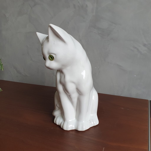 Statue de chat vintage 1980 avec yeux en verre