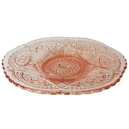 Art Deco fruit bowl pink crystal 1930's Fait en Belgique