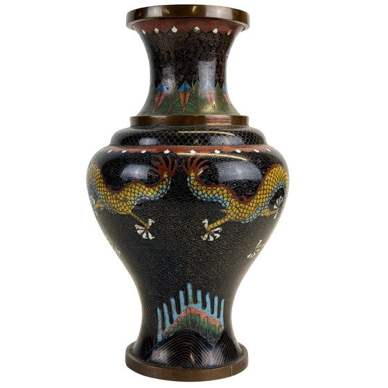 Coppia Grandi Vasi Cloisonné Cinesi – Stile Qing – Decorazione Drago Arcaico – Metal (photo 3 of 11)