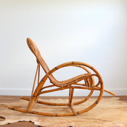 Rocking chair / Fauteuil à bascule en rattin Rohe Noordwolde années 50 / 60