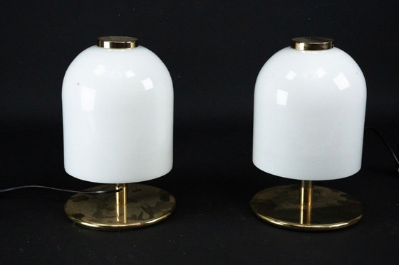 Image 1 of Pair of 1980s Italian Murano Lattimo Glass Mushroom Bedside Lamps