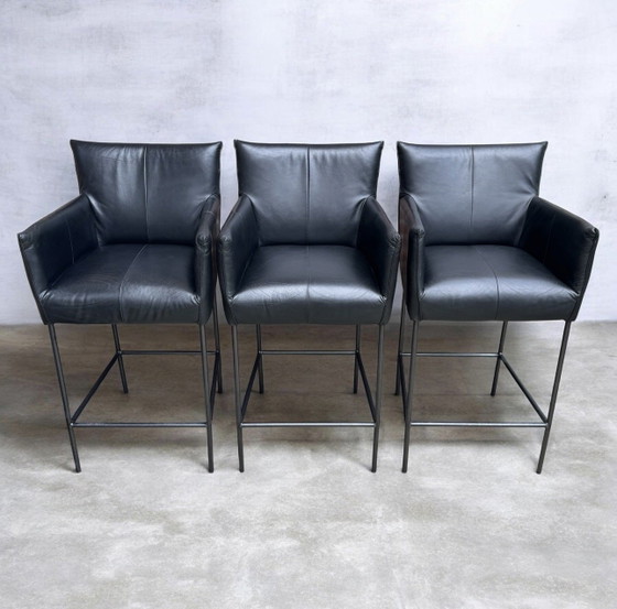 Tabourets de bar Jess Design "Forward" | Set de 3 | Cuir Noir | Excellent État! – Leather, Metal (photo 2 of 15)
