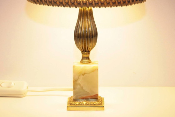 Image 1 of Lampada da tavolo in ottone, pietra naturale beige, vintage anni '70