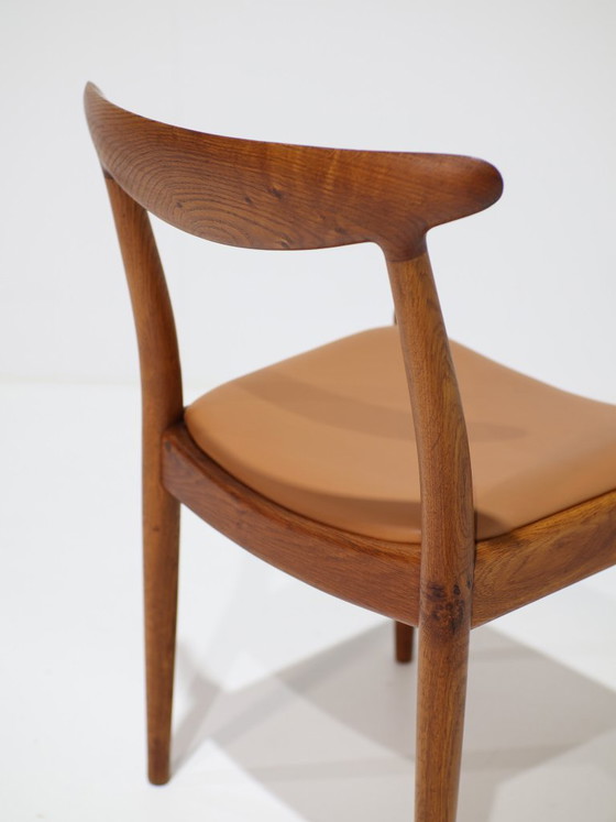 Hans J. Wegner W1 Chaise Chêne Cuir C.M. Madsen Années 1950 – Hans Wegner, Chaises de salle à manger, Leather (photo 7 of 12)