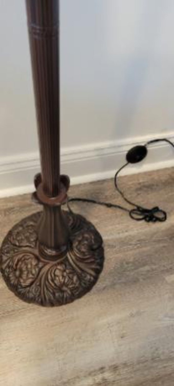 Image 1 of Tiffany Style Floor Lamp Arched Adjustable 62" Tall Stained Glass, Bronze finish