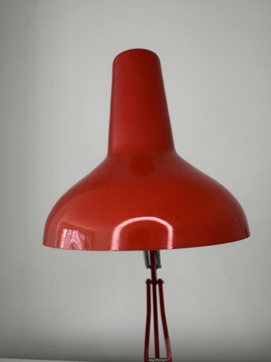 Image 1 of Vintage Red Articulated Architect Desk Lamp with Original Clamp – 1970s/1980s