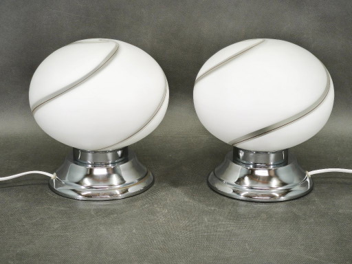 Pair of Italian Murano Glass and Chrome Table Lamps, 1960s