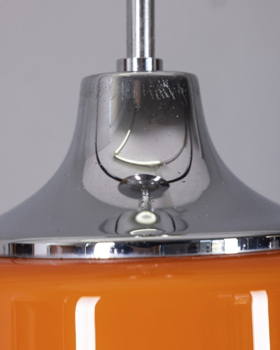 Image 1 of Lampadario vintage anni '70 in metallo e vetro arancione, design italiano