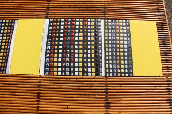 Image 1 of Table haute en céramique et rotin de Audoux Minet et Roger Capron