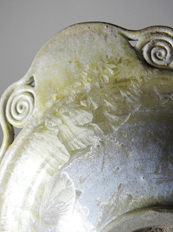 Image 1 of Coupe vide-poche en grès à émaux cristallins signée Françoise Roussel vintage
