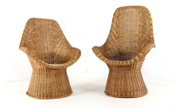 Image 1 of Set van 2 vintage rattan rotan stoelen fauteuils met kussentje
