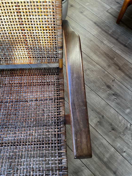 Image 1 of Fauteuil vintage en teck et rotin, design milieu du siècle